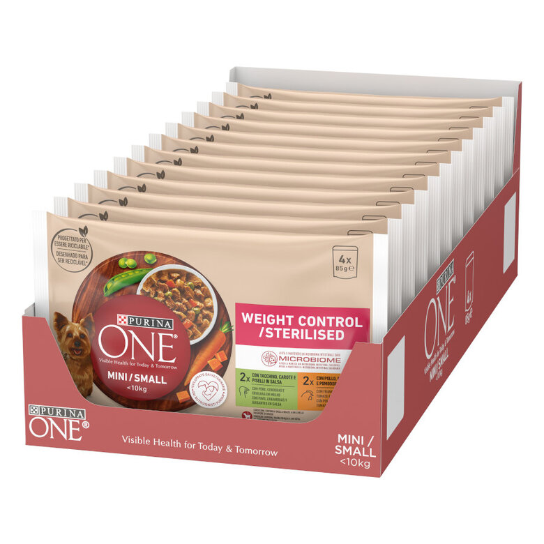 12 sobres x 85 g One Adult Mini Small Weight Control Pollo y Pavo en Salsa sobre para perros ¡Pack ahorro!